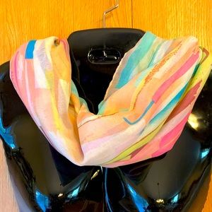 Color block sheer scarf lightweight pink blue yellow peach brown all seasons GUC